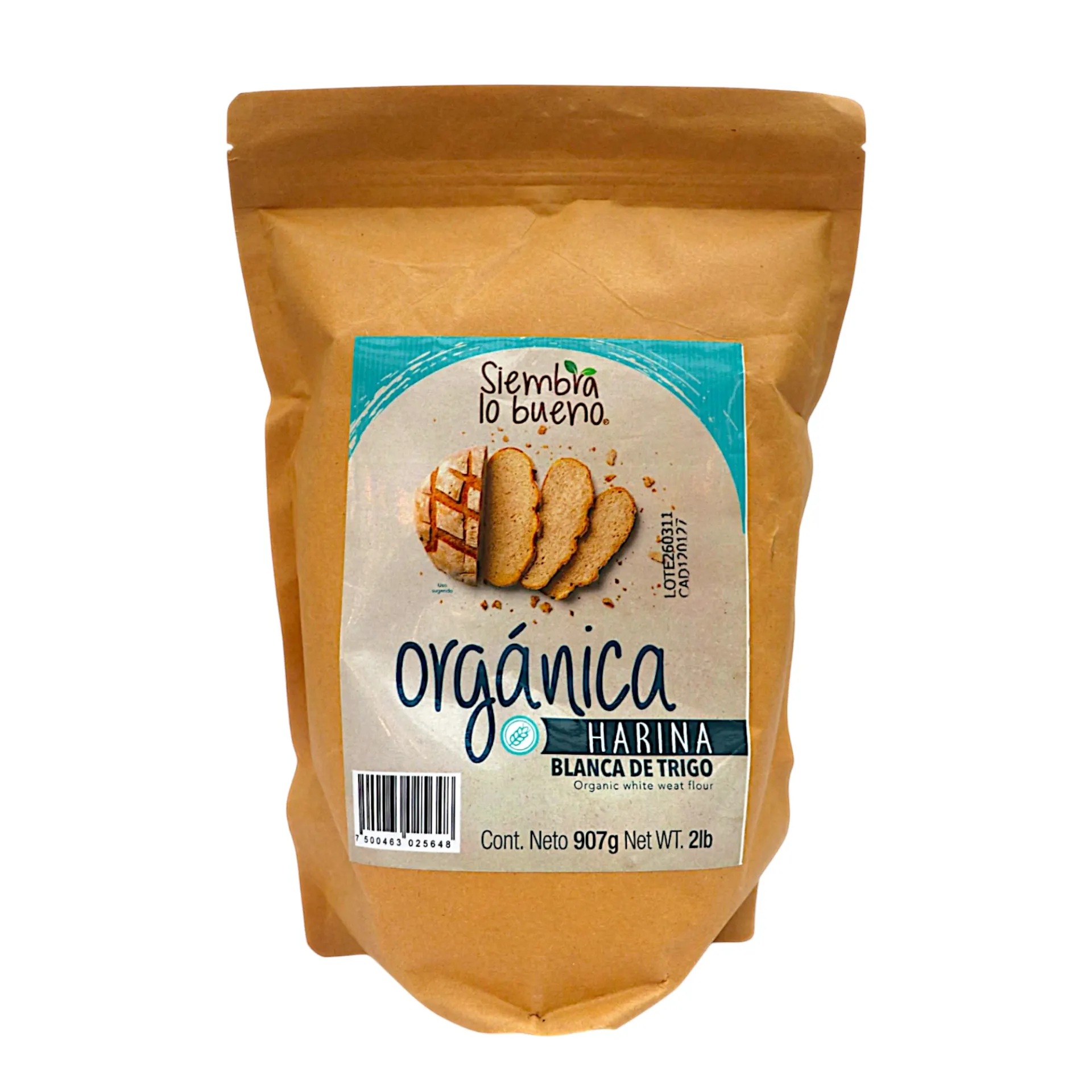 Harina de trigo blanca orgánica 907gr SIEMBRA LO BUENO