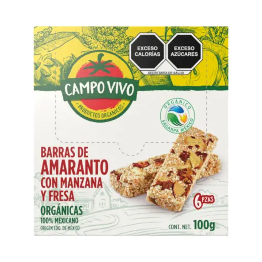 Barras de amaranto con manzana y fresa orgánicas 100gr CAMPO VIVO