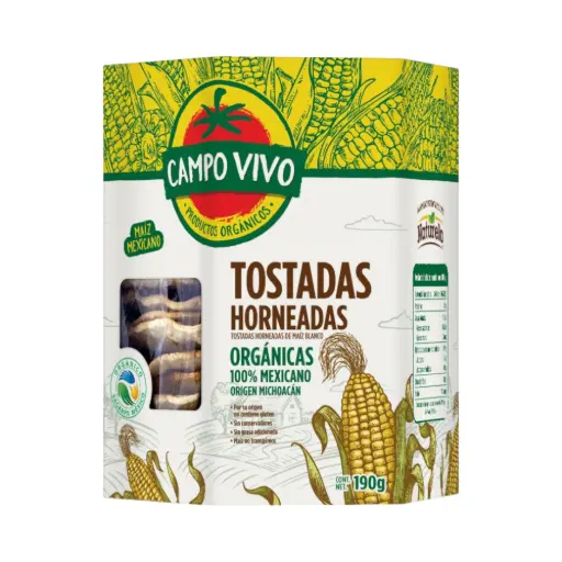 Tostadas horneadas orgánicas de maíz blanco 190gr CAMPO VIVO
