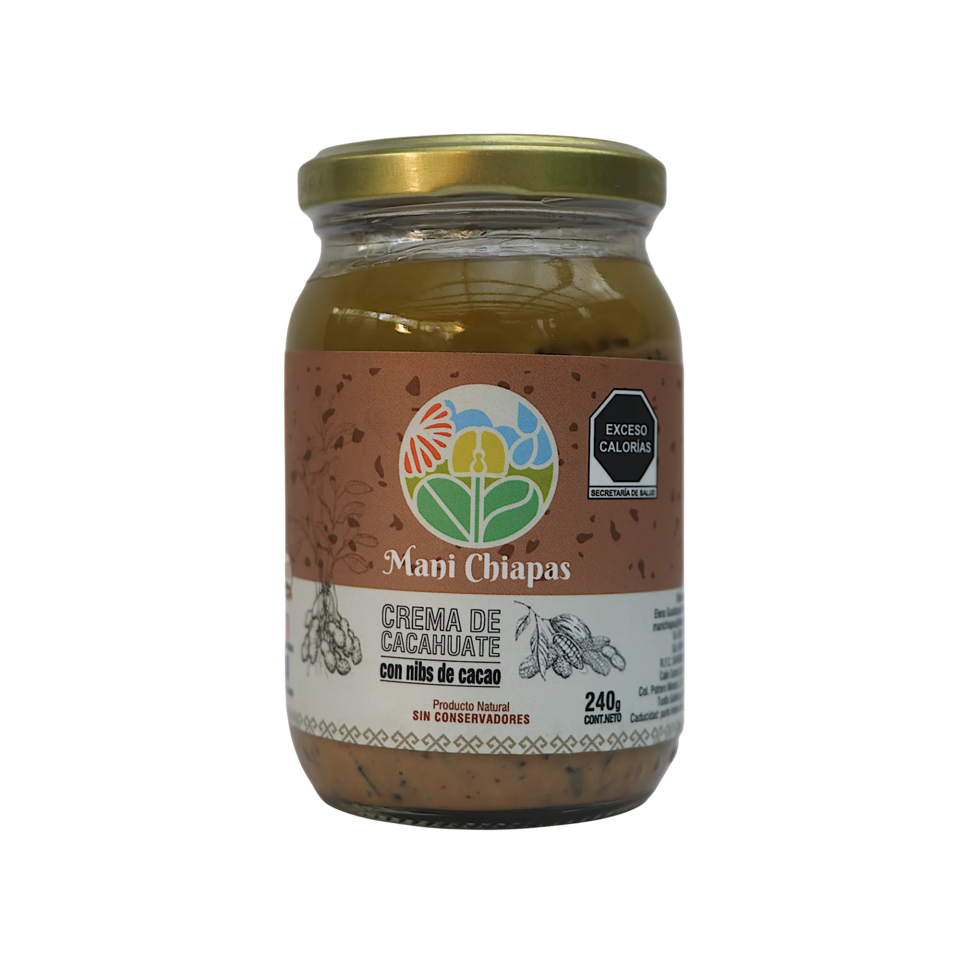 Crema de cacahuate con nibs de cacao 240gr MANÍ CHIAPAS