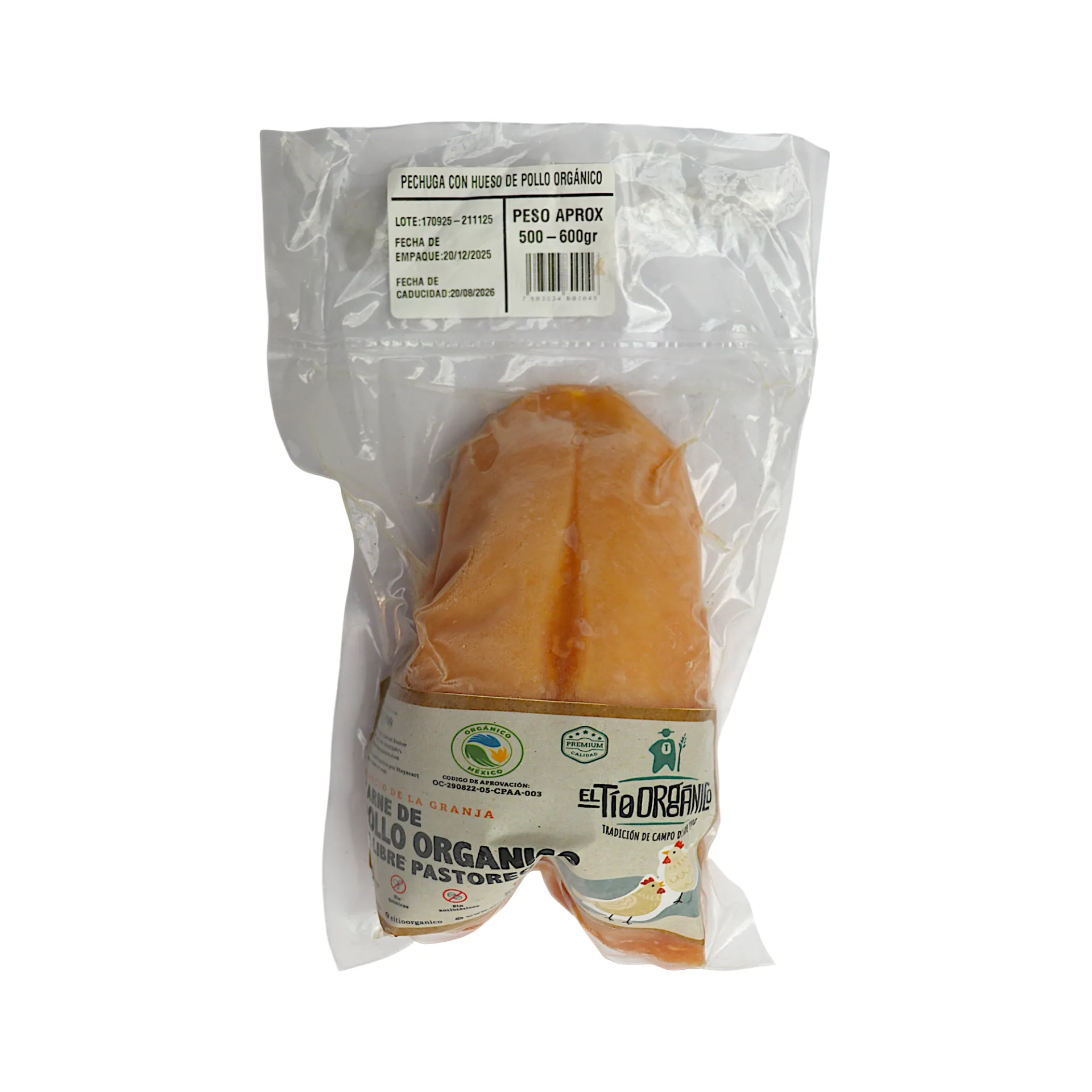Pechuga con hueso de pollo pz EL TÍO ORGÁNICO