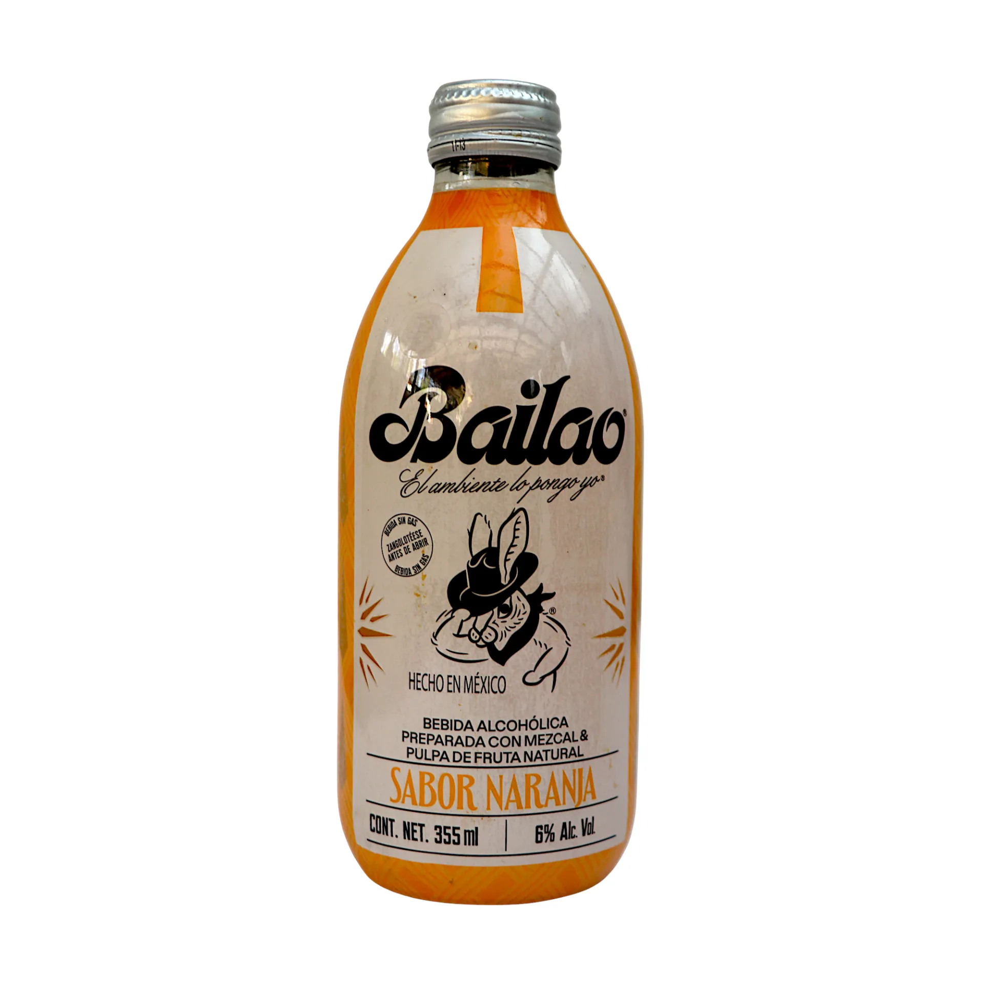 Bebida alcoholica  con mezcal y pulpa de fruta natural sabor naranja 355ml BAILAO